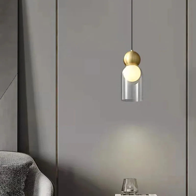 Afralia™ Modern Gray Glass Pendant Lights Brass Bedroom Dining Room Hanging Lamp