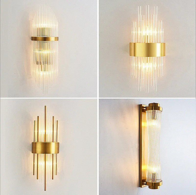 Afralia™ Golden Crystal Wall Lamp: Elegant LED Sconce for Bedroom, Living Room, Bathroom