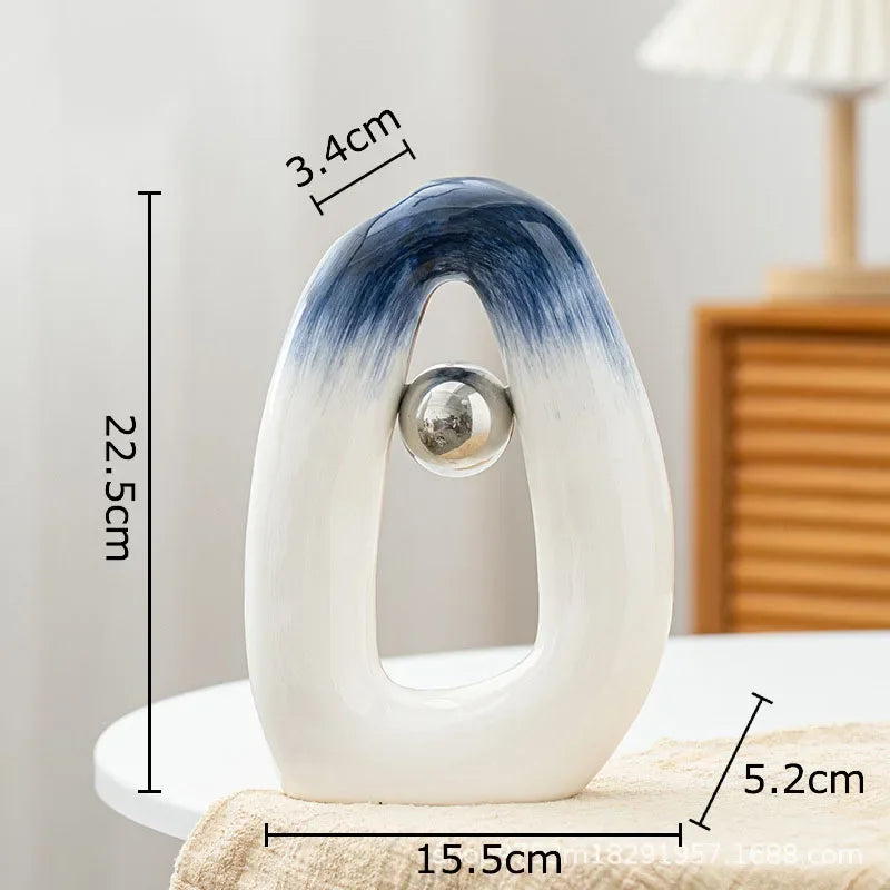 Afralia™ Silver Ball Ceramic Vase Artificial Flower Room Decor