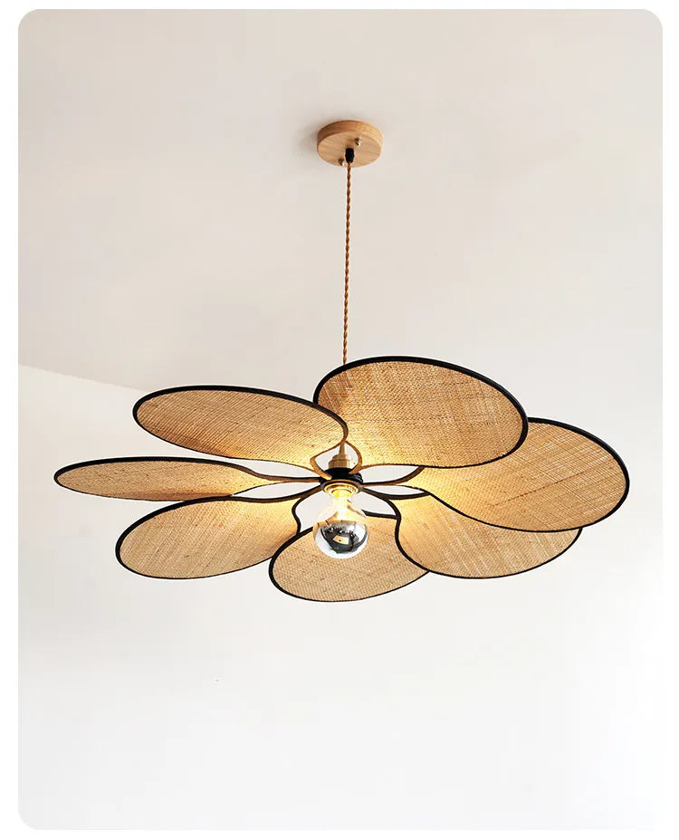 Afralia™ Wabi-sabi Big Flower Rattan Bamboo Pendant Lamps