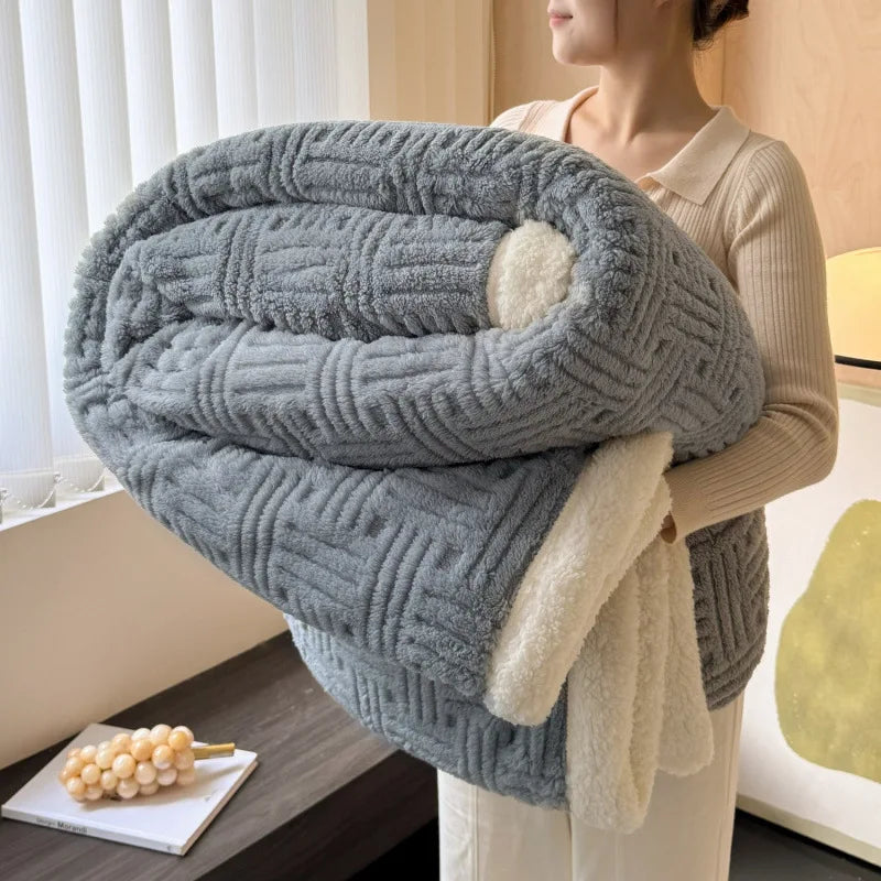Afralia™ Jacquard Lamb Wool Double-Layer Blanket for Cozy Comfort & Style