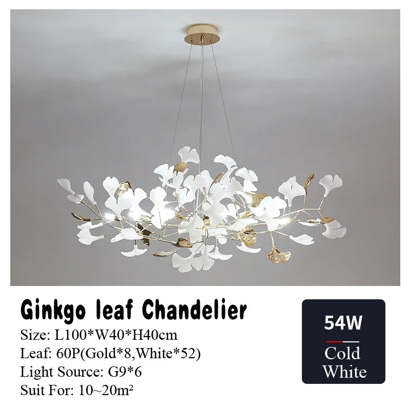 Afralia™ Nordic Ginkgo Leaf Chandelier LED Pendant Light for Living Dining Bedroom