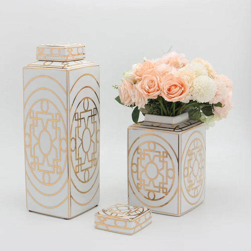 Afralia™ Gold Grain Ceramic Cylinder Storage Jar Vintage Vase Tissue Box Ornaments