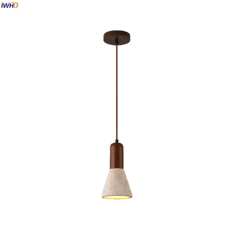 Afralia™ Japanese Vintage LED Pendant Light, Yellow Travertine Wabi Sabi Hanging Lamp