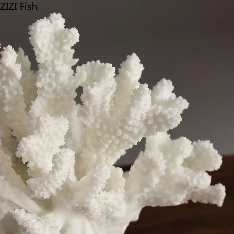 Afralia™ White Coral Decoration on Marble Base: Elegant Resin Craft for Home & Wedding