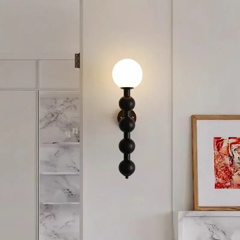 Afralia™ Wood Glass Ball Wall Sconce: Long LED Fixture for Living Room, Bedroom, Hotel