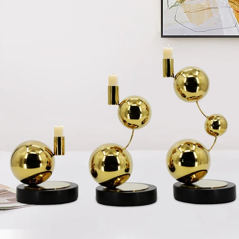 Afralia™ Nero Marquina Marble & Gold Stainless Steel Candle Holder