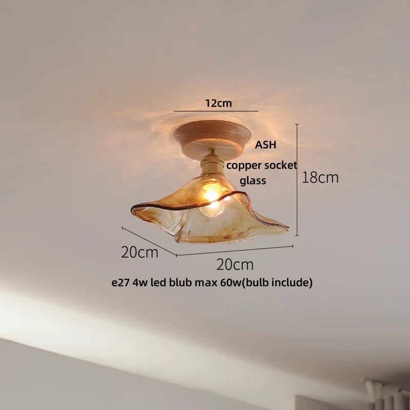 Afralia™ Lotus Glass LED Ceiling Light with Copper Base - Modern Nordic Design