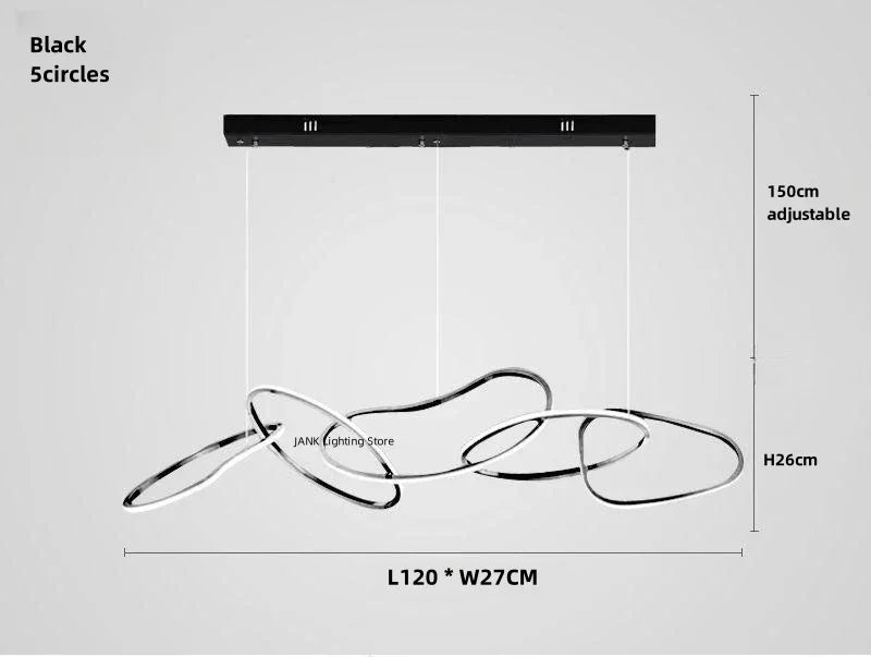Afralia™ Stainless Steel LED Chandelier Interlocking Circles for Kitchen Island & Living Room