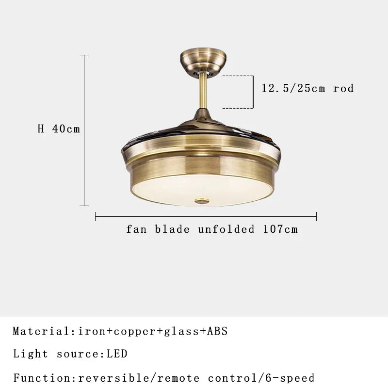 Afralia™ Brushed Copper LED Ceiling Fan with Remote Control - 6 Speeds