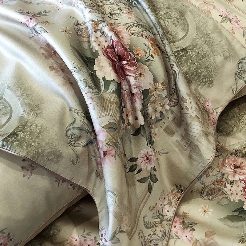 Afralia™ 1000TC Vintage Flowers Print Bedding Set with Duvet Cover, Sheet, Pillowcases