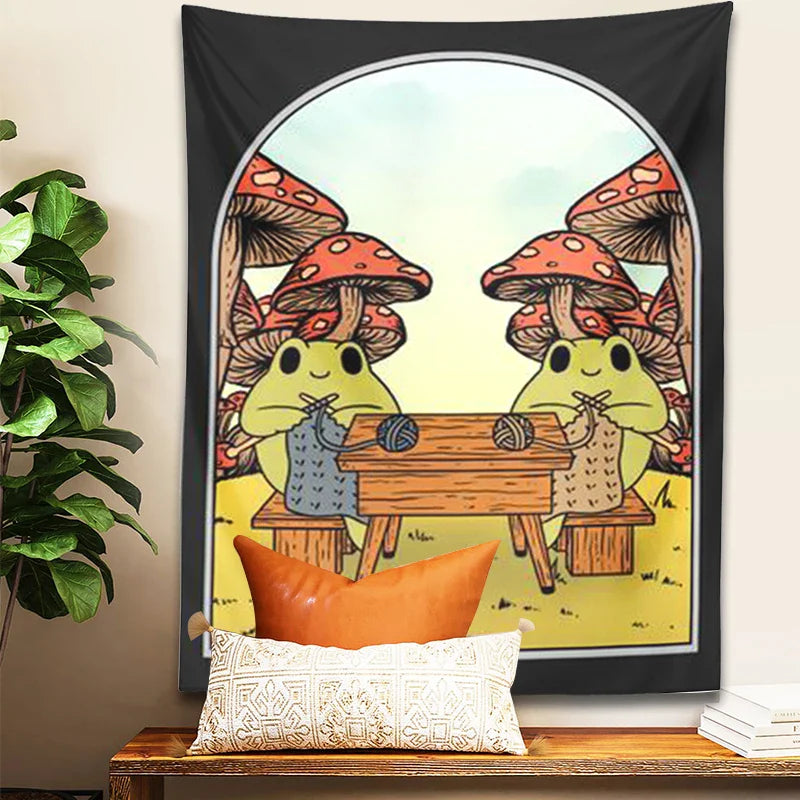 Frog Mushroom Tapestry Wall Hanging for Boho Decor by Afralia™