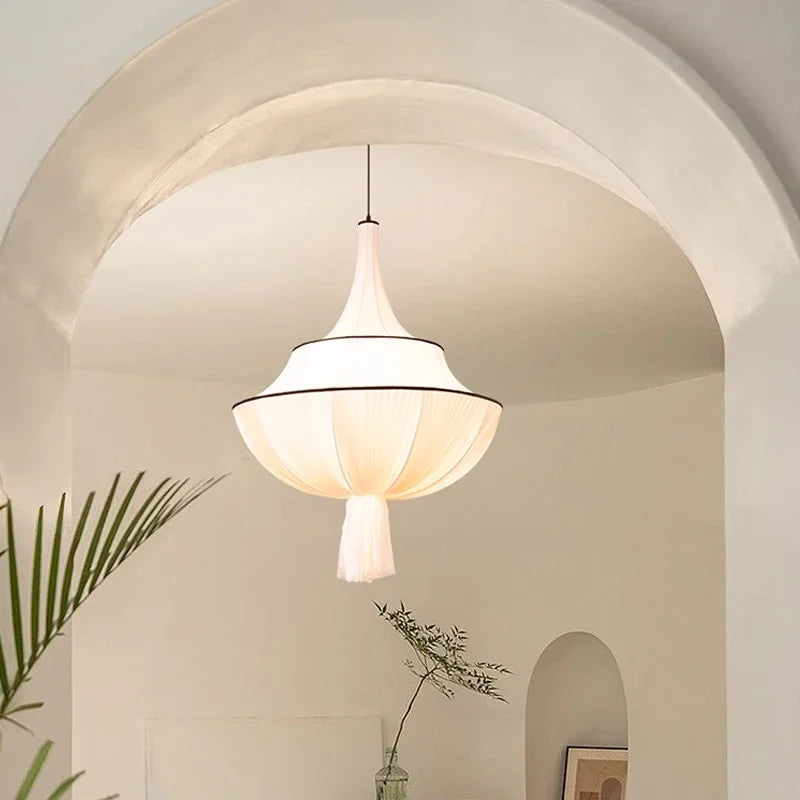 Afralia™ Wabi Sabi Fabric Chandelier LED Pendant Lights for Home Decor