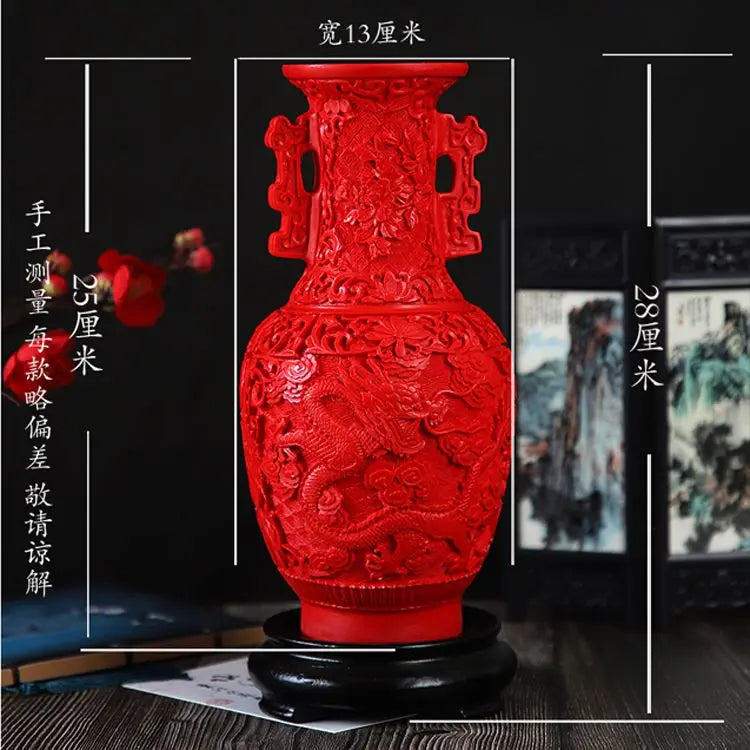 Afralia™ 10-inch Red Lacquerware Flower Auspicious Vase