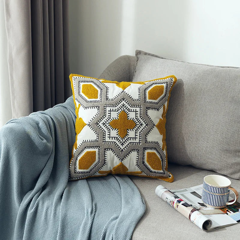 Afralia™ Nordic Geometric Embroidery Cushion Cover Diamond Crochet Sofa Pillowcase