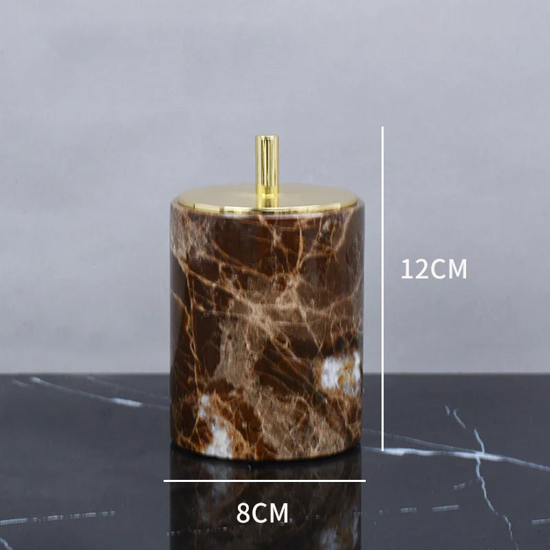 Afralia™ Emperador Dark Marble Bathroom Set: Toothbrush Holder, Soap Dish, Soap Dispenser