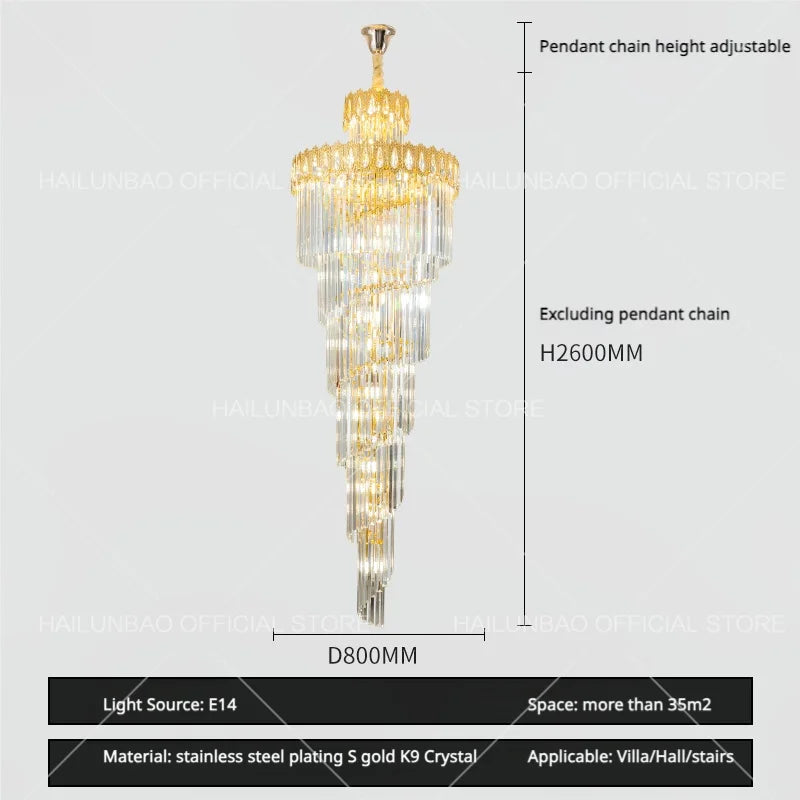 Afralia™ Crystal Stair Long Chandelier - Simple Modern Design for Duplex Villa Living Room