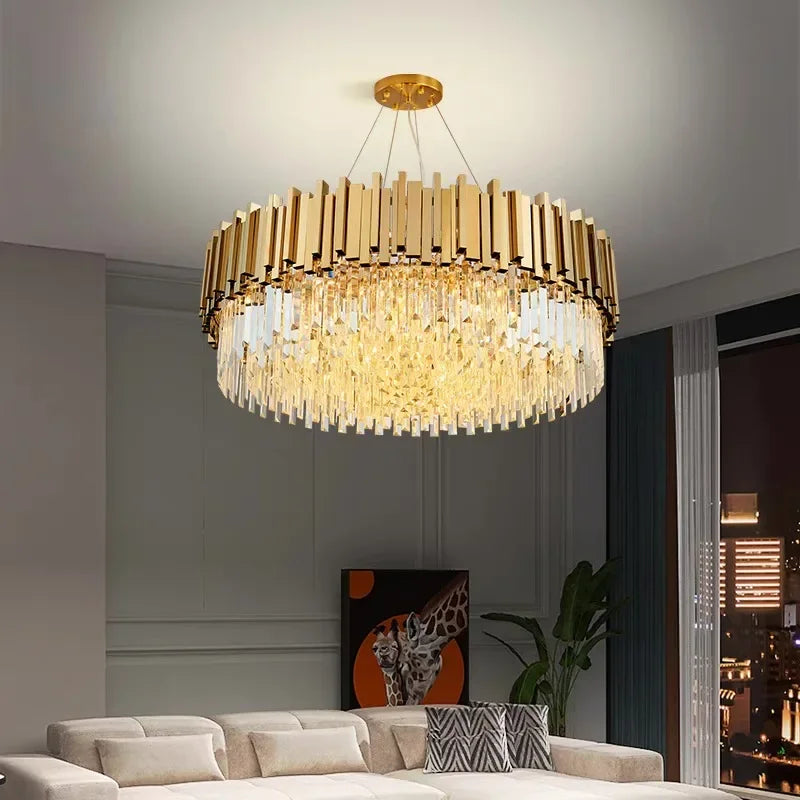 Afralia™ Crystal Ceiling Lamp: Modern Luxury Gold Round LED Living Room Lighting Fixtures