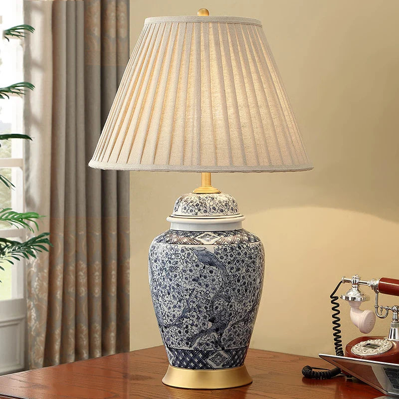 Afralia™ Blue Porcelain Table Lamp - Large Ceramic Lamp for Bedroom and Living Room