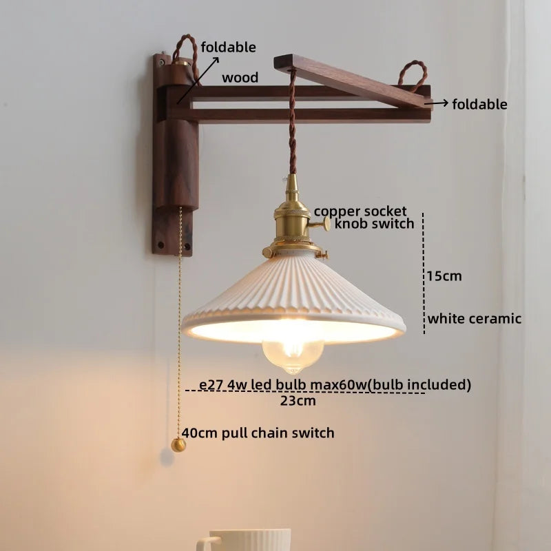Afralia™ Walnut Copper LED Wall Lights - Modern Bedroom Balcony Living Room Decor
