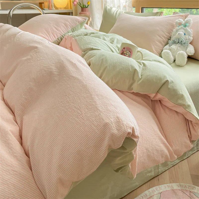 Afralia™ Cozy Striped Cotton Bedding Set - Breathable & Soft Quilt Kit