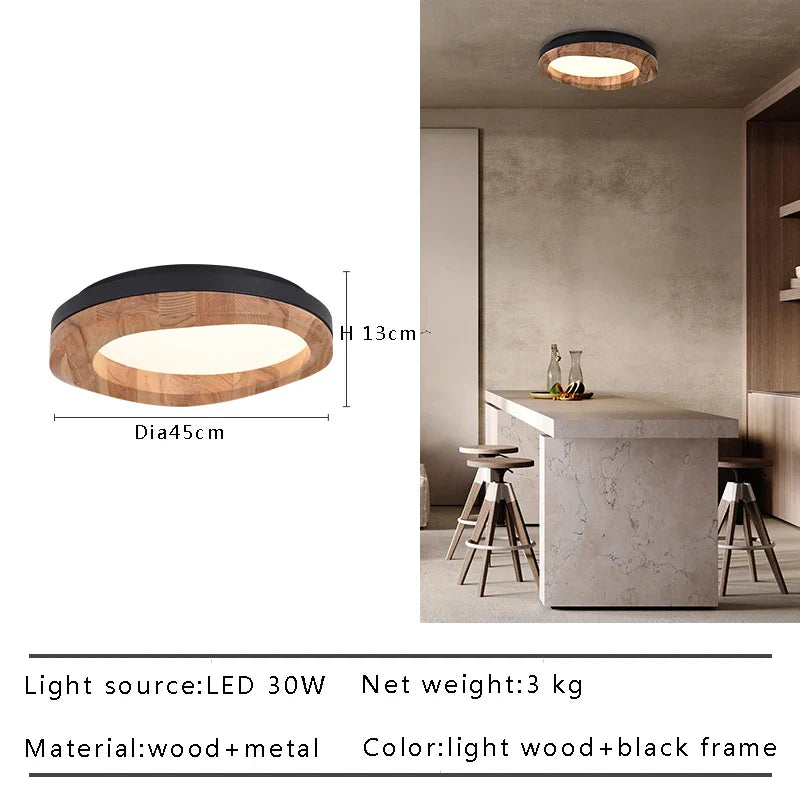 Afralia™ Modern Solid Wood LED Ceiling Light Fixture for Home Decor