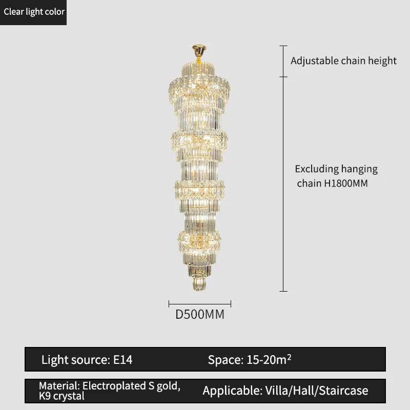 Afralia™ Elegant Crystal Hollow Long Chandelier for Duplex Living Room and Stairwell
