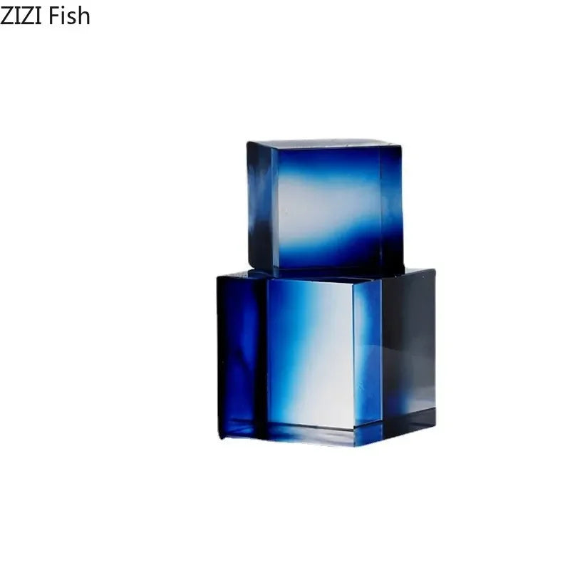 Afralia™ Crystal Cube Ornaments Clear Glass Sculpture Desk Decoration Geo Graded Square
