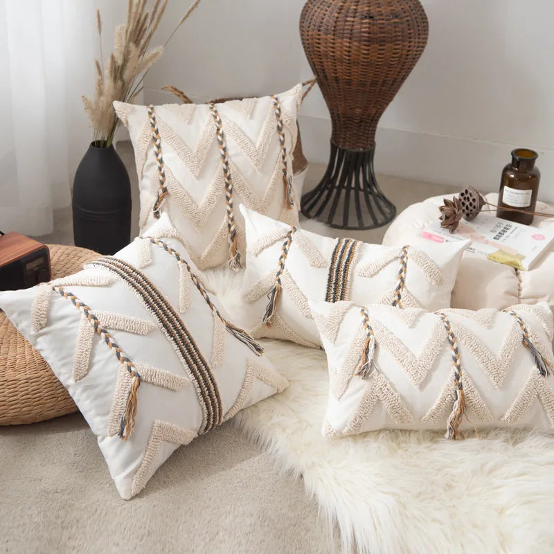 Afralia™ Beige Crochet Tufted Pillow Cover: Nordic Style Home Decor Cushion