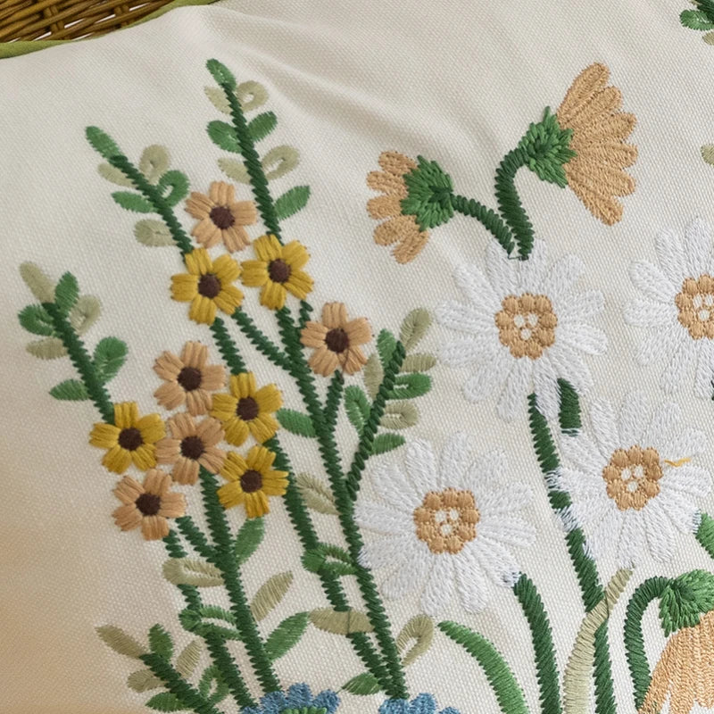 Afralia™ Cotton Linen Embroidery Japanese Style Pillowcase 45x45cm