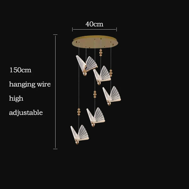 Afralia™ Gold Butterfly LED Acrylic Pendant Light for Living Room Ceiling