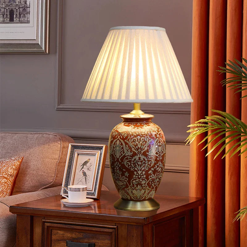 Afralia™ Chinese Style Vintage Red Ceramic Table Lamp for Bedroom Living Room