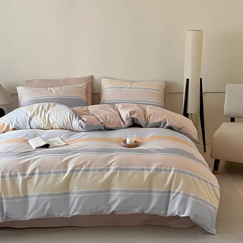 Afralia™ Soft Cotton Grid Printed Bedding Set for Single/Double Bed