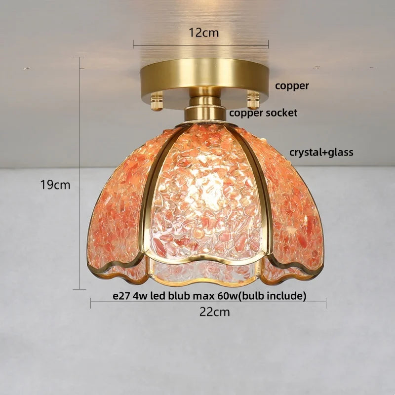Afralia™ Handcrafted Glass Crystal Copper Ceiling Light Fixture for Dining Bedroom Kitchen