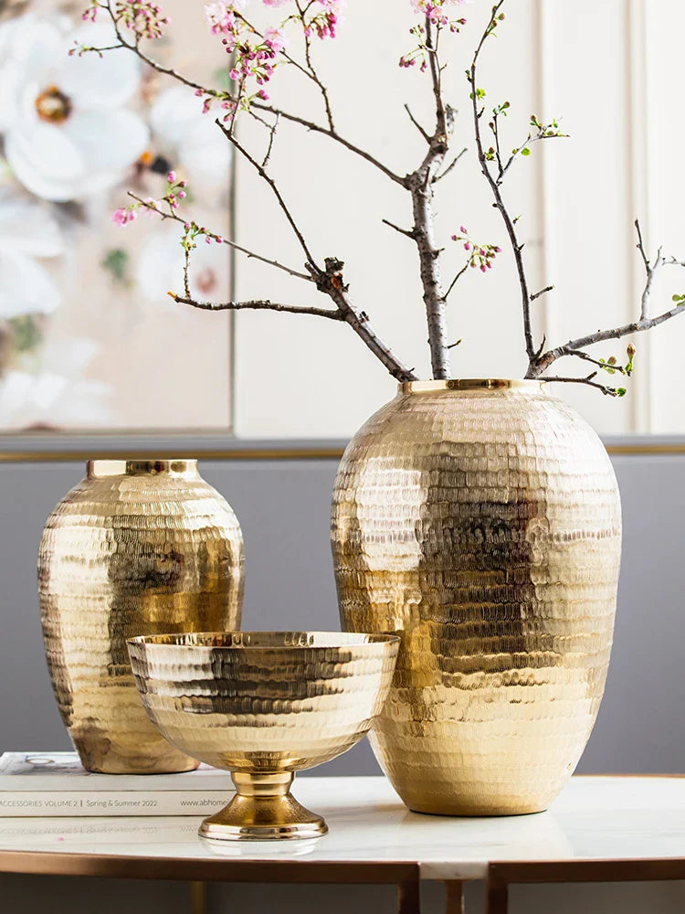 Golden Aluminum Hammered Candle Holder Bowl Vase by Afralia™ for Home Décor Ornaments