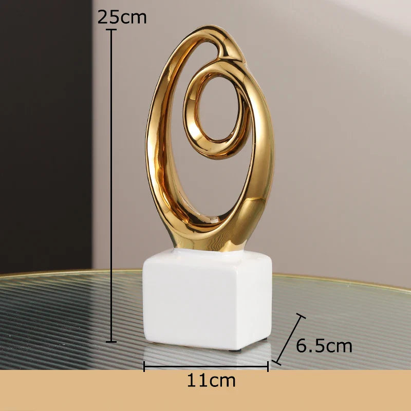 Afralia™ Gold Chain Abstract Ceramic Statue Desk Decoration Ornaments Sculpture Aesthetics