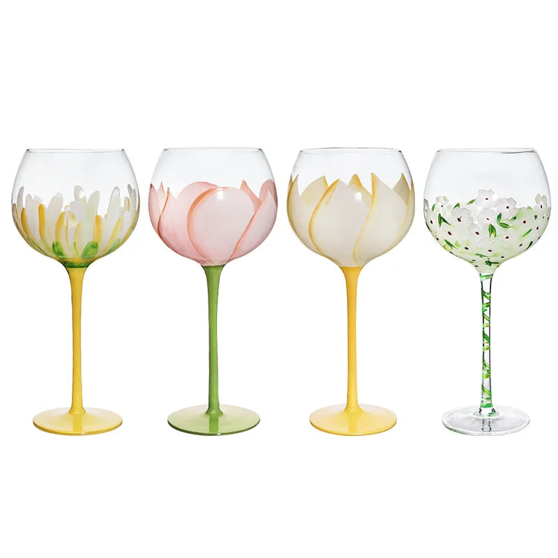 Afralia™ Hand Painted Glass Goblet: Creative Red Wine Glasses Cup for Wedding Party