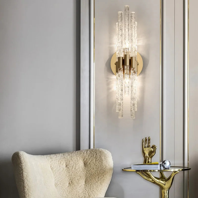 Afralia™ Gold Metal Glass Wall Sconce, Elegant E14 Bulb Foyer Bedroom Dining Room Lamp