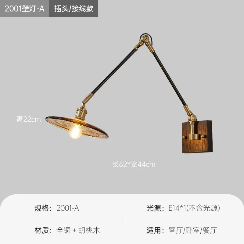 Afralia™ Walnut Wall Lamp: Japanese Style Swing Arm for Bedroom, Study, & Bedside