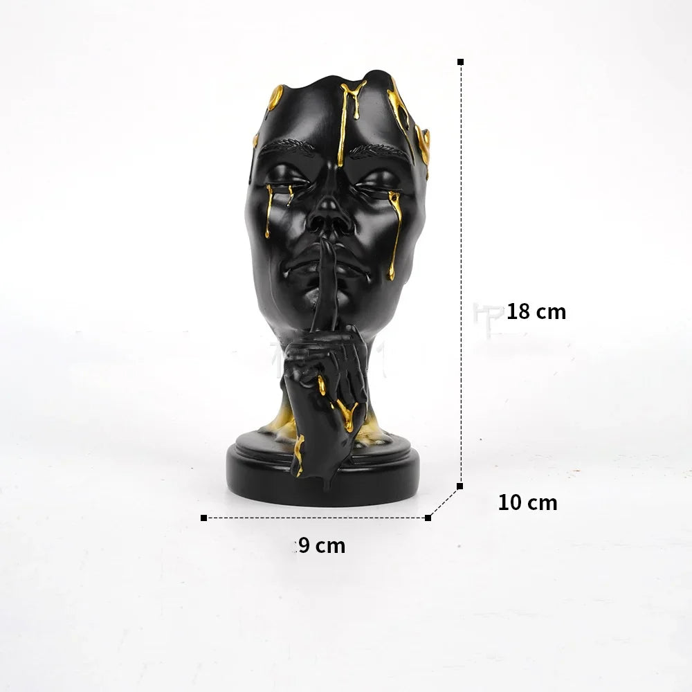 Afralia™ Abstract Face Mask Silence Gold Resin Statue Home Decor Figurine