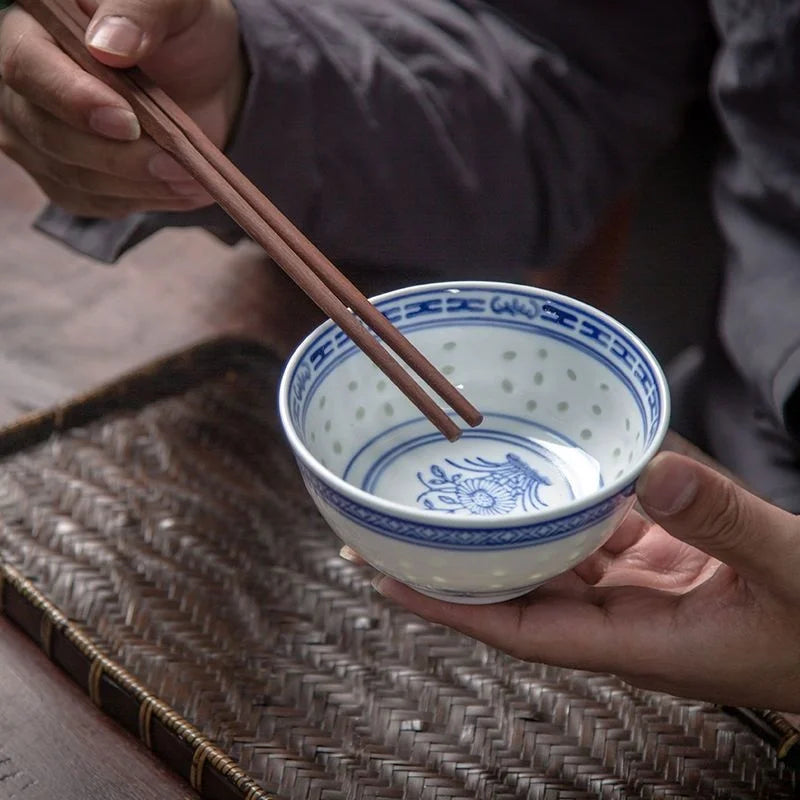 Afralia™ Chinese Orchid Dragon Bowl - Traditional Blue and White Porcelain Dessert Rice Bowl