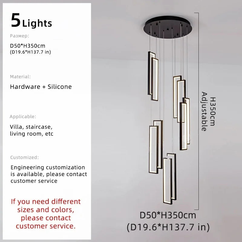 Afralia™ Modern Black Silicone LED Staircase Chandelier for High Ceilings