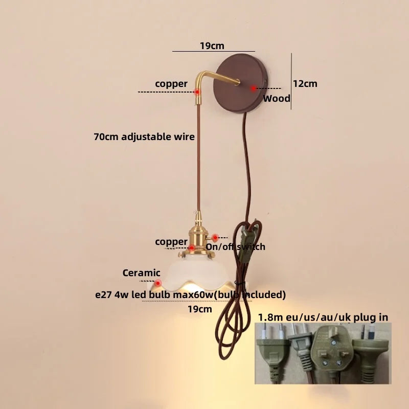 Afralia™ Ceramic Wood LED Wall Sconce, Modern Adjustable Nordic Lamparas De Pared for Bedroom