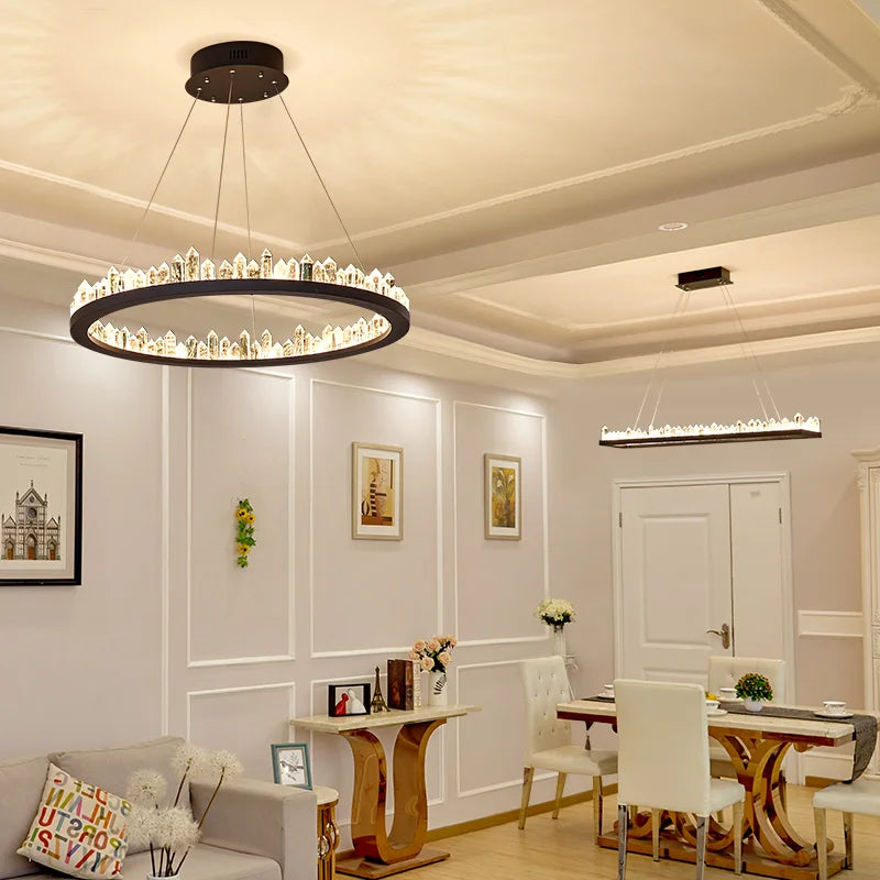 Afralia™ LED Crystal Pendant Chandelier for Living Room Dining Bedroom Hall Decor