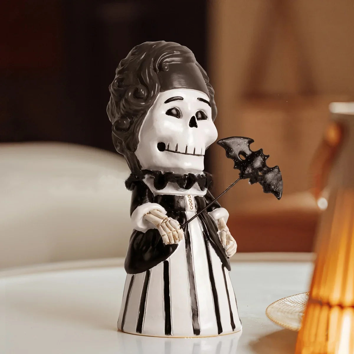 Afralia™ Cartoon Skeleton Gentleman Bat Halloween Statue Home Decor Figurine