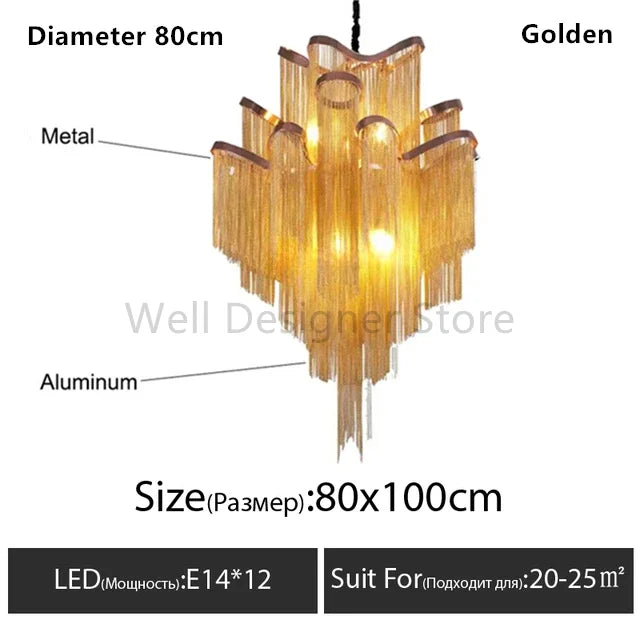Afralia™ Modern Luxury Tassel Chandelier with E14 Base Aluminum Lamp for Indoor Decor