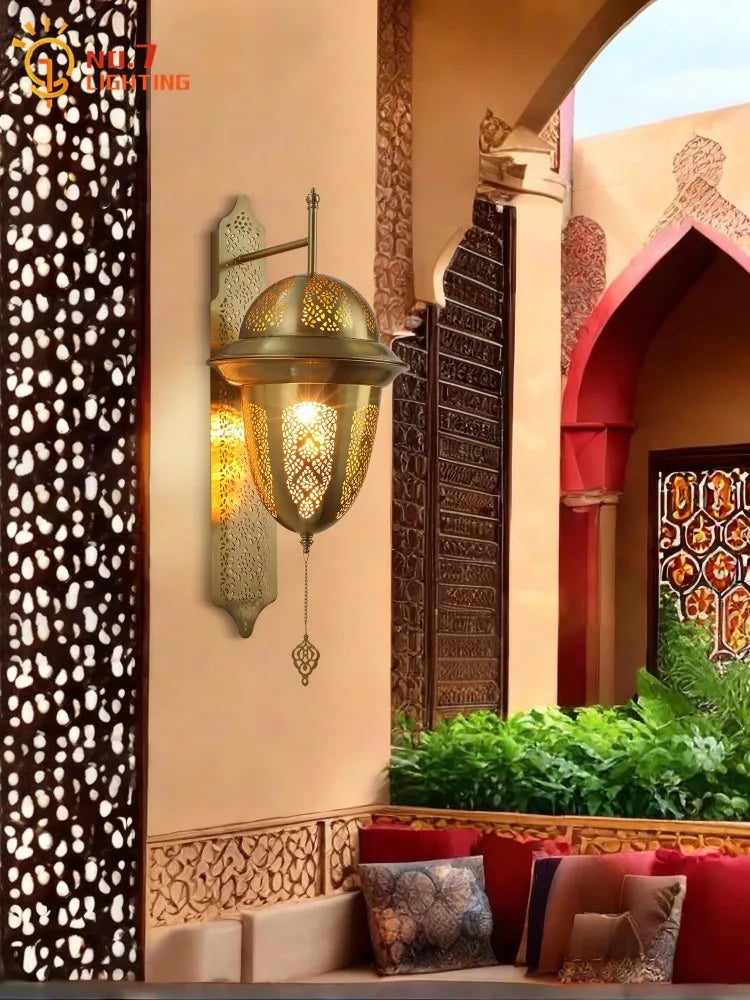 Afralia™ Moroccan Exotic Hollow Carving Wall Lamp LED E27 Industrial Iron Art Decorative Wall Fixture