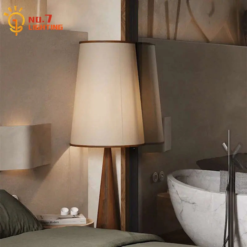 Afralia™ Zen Solid Wood LED Floor Lamp with Cloth Lampshade for Home and Cafe