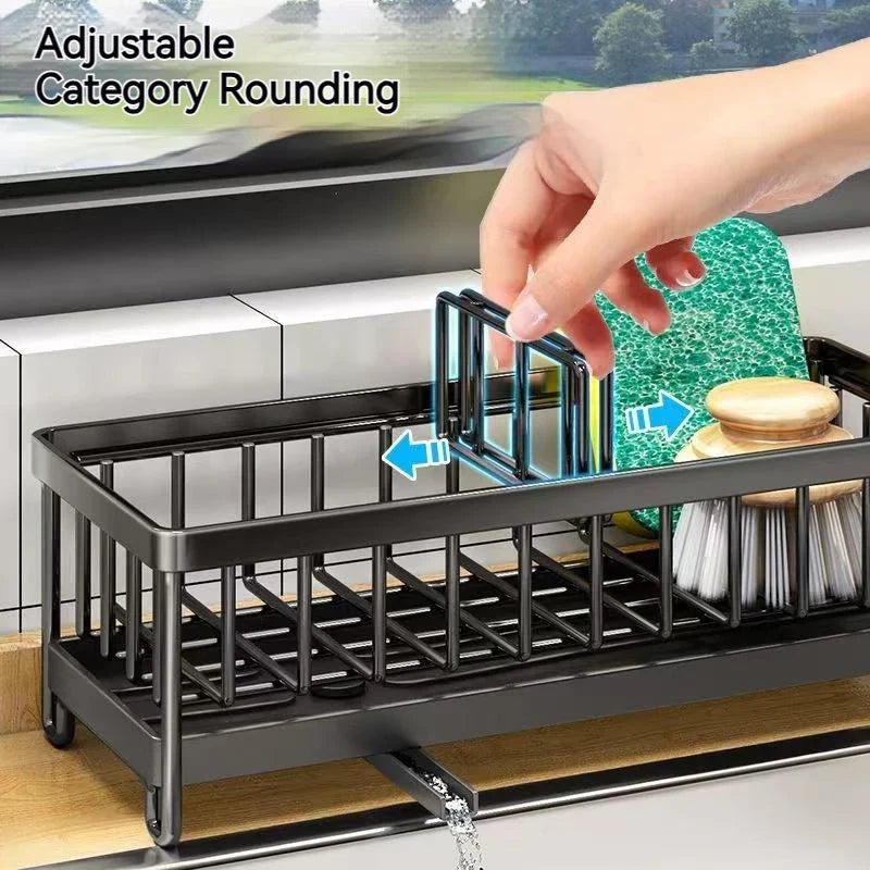 Afralia™ Stainless Steel Sink Shelf Sponge Holder and Kitchen Storage Rack
