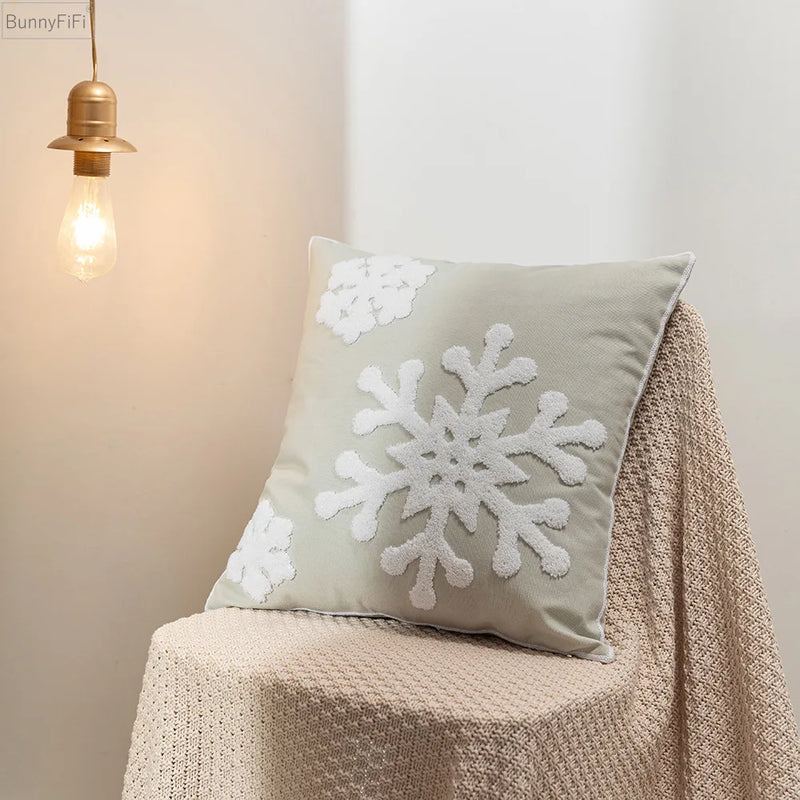 Snowflake Embroidery Cotton Pillow Cover 45x45cm by Afralia™